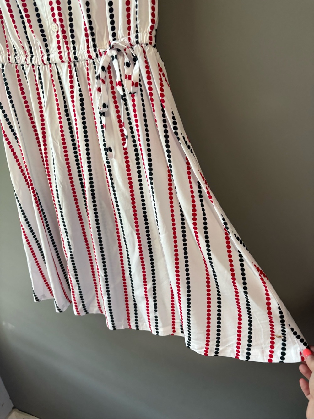 Tommy Hilfiger Striped Shirt Dress XS Red Black White Tie Waist - Picture 6 of 9